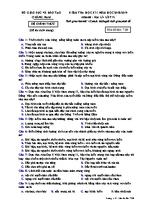 Đề kiểm tra học kì I môn Địa lý Lớp 12 - Mã đề 720 - Năm học 2018-2019 - Sở giáo dục và đào tạo Quảng Nam
